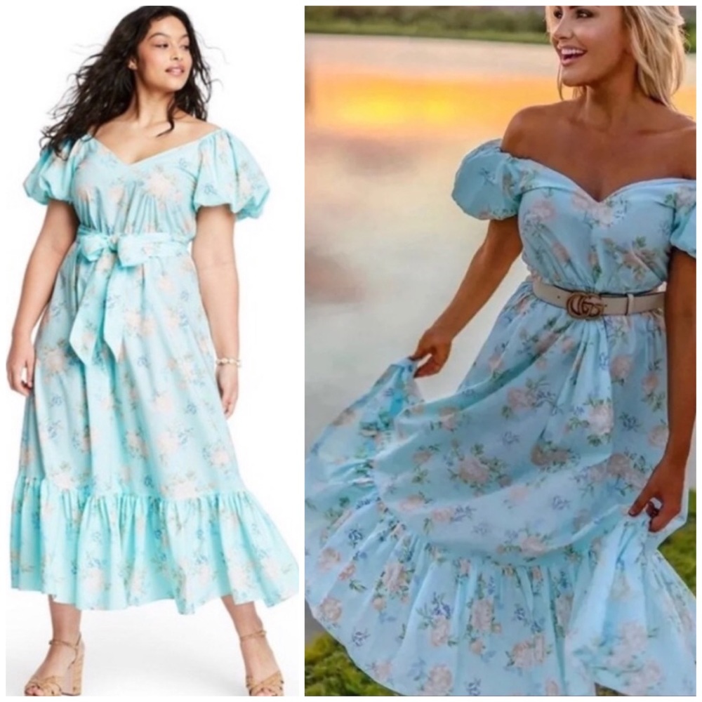 LoveShackFancy Estelle Puff Sleeve Dress Blue
